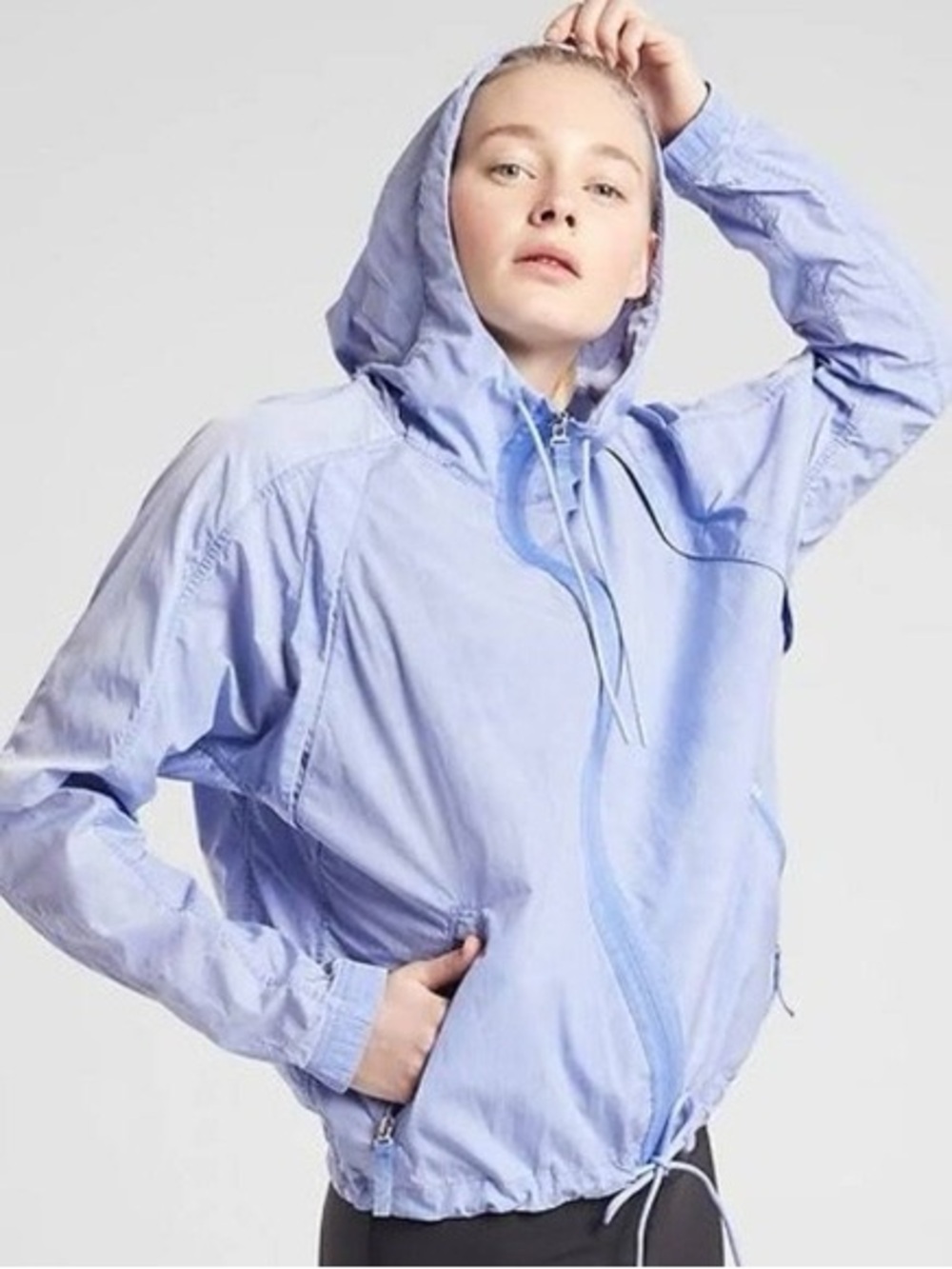 Athleta Expedition Hike Shell in periwinkle blue color.